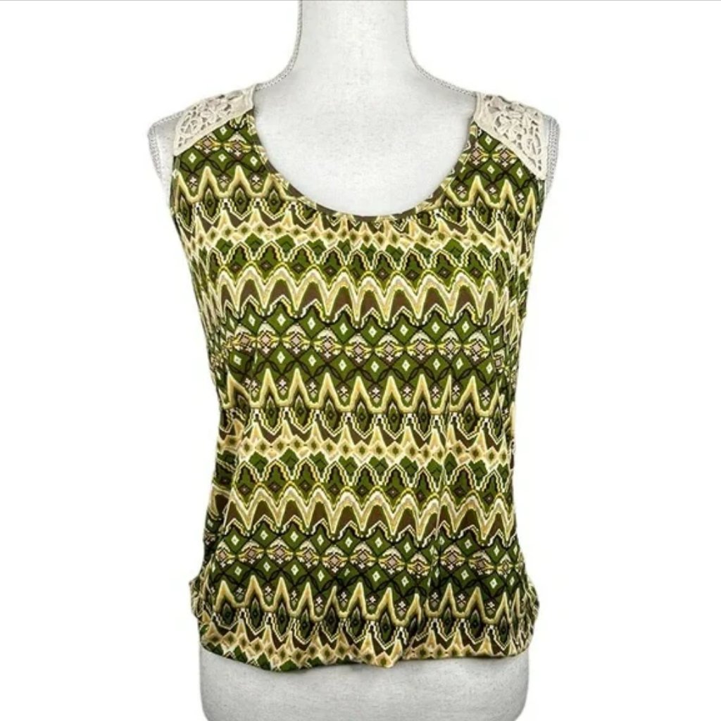Mudd Boho Crochet Sleeveless Retro Print Top Size Juniors Small